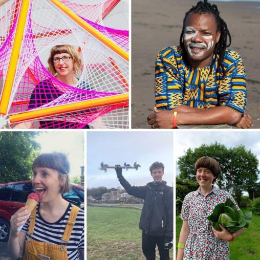 Header: composite image of the 5 selected artists for the NEA Youth Arts Residencies 2021-22